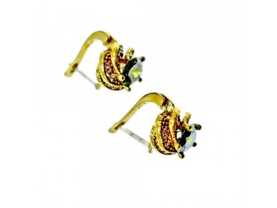 925 Sterling Silver Gold Plated Emerald & CZ Earrings