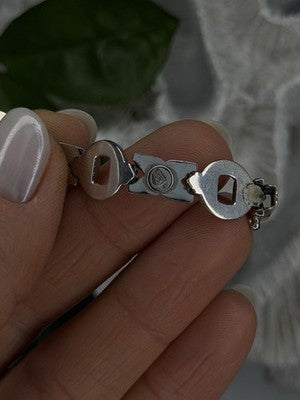 Vintage Design X-shaped & Circular Links 925 Sterling Silver Bracelet 7.5