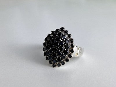 925 Sterling Silver Sapphires & CZ Ring Size 9