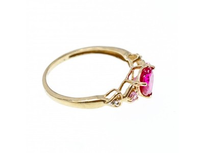10K Yellow Gold STS Ruby Spinel & Diamond Heart Ring Size 7