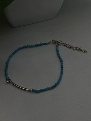 Adjustable 925 Sterling Silver Blue Turquoise Crystal Charm Bracelet