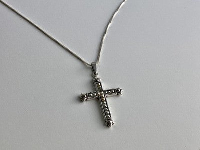 925 Sterling Silver Marcasites Chain With Cross