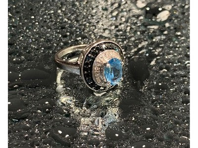 925 Sterling Silver Aquamarine & Spinel Ring Size 6.75