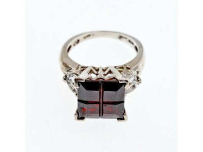 925 Sterling Silver Spessartine & Goshenite Ring Size 6.5