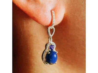 925 Sterling Silver Sodalite & Amethyst Earrings
