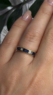 14K Yellow Gold Sapphire 0.33 CTW & Diamond 0.02 CTW Band Ring Size 6