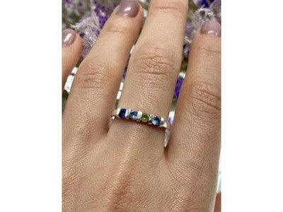 925 Sterling Silver Topaz, Peridot & Spinel Ring Size 9