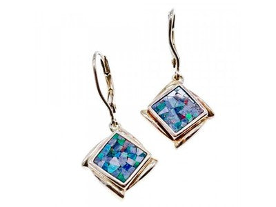 Vintage 925 Sterling Silver Mosaic Opal Earrings