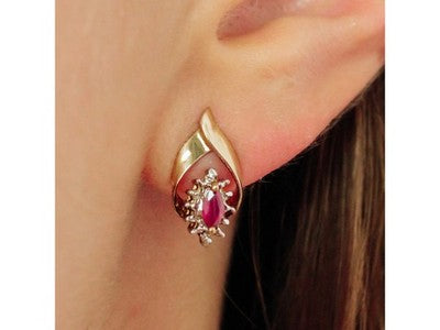 10K Yellow Gold Ruby & Diamonds Earrings