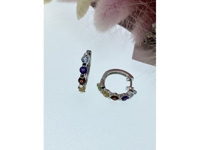 925 Sterling Silver Multi Gemstones "Rainbow" Earrings