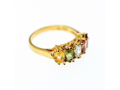 925 Sterling Silver Gold Plated Multi Gemstones Ring Size 9