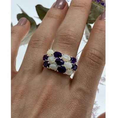 925 Sterling Silver 0Pal & Tourmaline Ring Size 8