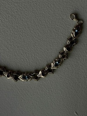 Vintage 925 Sterling Silver Topaz & Amethyst Bracelet 7