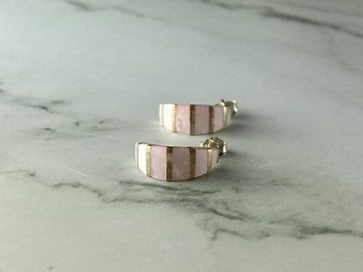 925 Sterling Silver Gold Plated Pink Mother Of Pearl Stud Earrings