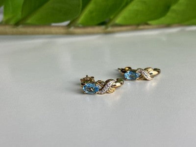 925 Sterling Silver Gold Plated Topaz Stud Earrings