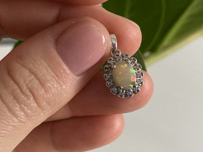 925 Sterling Silver Opal & CZ Pendant