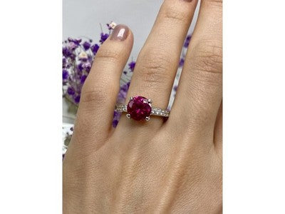 925 Sterling Silver Pink Topaz & CZ Ring Size 7