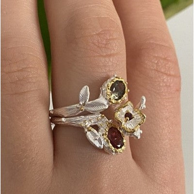 925 Sterling Silver Gold Plated Garnet & Alexandrite Ring Size 8.5