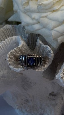 Artisan Modernist Men's 925 Sterling Silver Blue Sapphire Ring Size 10
