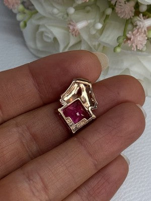 925 Sterling Silver Gold Plated Pink Topaz Pendant Length 0.80 Inch