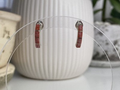 925 Sterling Silver Red Mother Of Pearl Stud Earrings