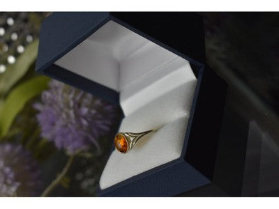 925 Sterling Silver Amber Ring Size 6.5
