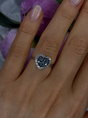 14K White Gold Heart Blue & White Diamonds Ring Size 6