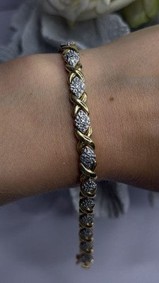 Elegant Tennis 925 Sterling Silver Gold Plated Bracelet Size 8