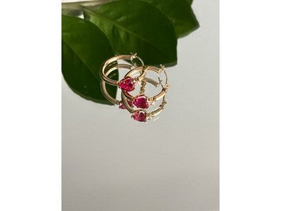 10K Yellow Gold Rubies & Diamonds Hearts Earrings