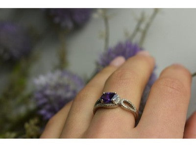 925 Sterling Silver Amethyst & CZ Ring Size 8