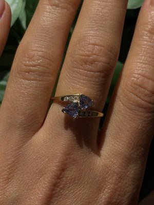 Elegant 14K Yellow Gold Tanzanite & Diamond Ring Size 8.5