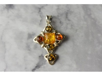 925 Sterling Silver Multicolor Amber Pendant