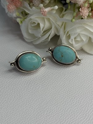 925 Sterling Silver Turquoise Clip Earrings Length 1.15 Inch
