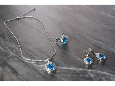 925 Sterling Silver Blue CZ ( Imitation Topaz ) SET