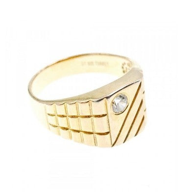 925 Sterling Silver Gold Plated CZ Men'S Ring Size 12