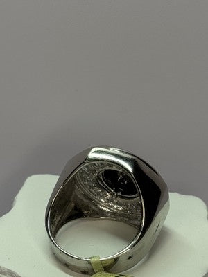 925 Sterling Silver Star of David Onyx & CZ Ring Size 9.5