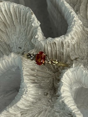 10k Yellow Gold Orange Tourmaline & Diamonds Ring Size 7