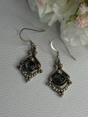 Vintage 925 Sterling Silver Labradorite Earrings Length 1.80 Inch