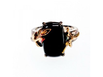 925 Sterling Silver Gold Plated Black Onyx Ring Size 8.5