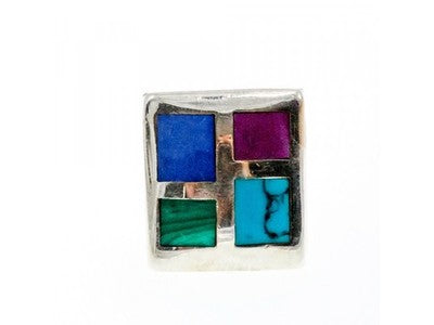 925 Sterling Silver Multicolor Agate Ring Size 5.5