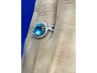 925 Sterling Silver Blue Topaz Ring Size 8