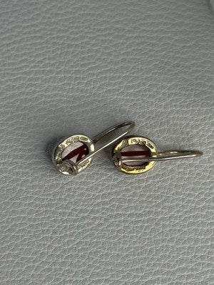925 Sterling Silver Carnelian Earrings Length 0.70 Inch