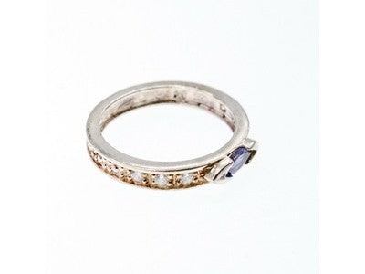 925 Sterling Silver Iolite & CZ Band Ring Size 6.5