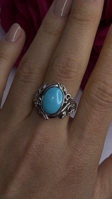 DK 925 Sterling Silver Blue Turquoise Ring Size 8