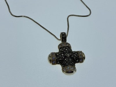 925 Sterling Silver CZ & Marcasites Chain With Cross