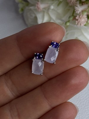 925 Sterling Silver Morganite & Amethyst Earrings Length 0.45 Inch