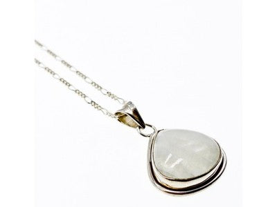 925 Sterling Silver Moonstone Chain With Pendant Italy