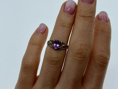 925 Sterling Silver Amethyst Openwork Ring Size 5.5