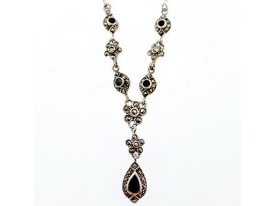 925 Sterling Silver Nephrite & Marcasite Necklase