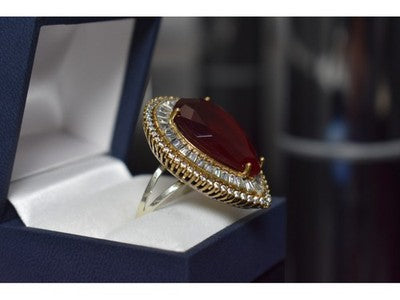 925 Sterling Silver With Gilding Red Alpanite Ring Size 9.5